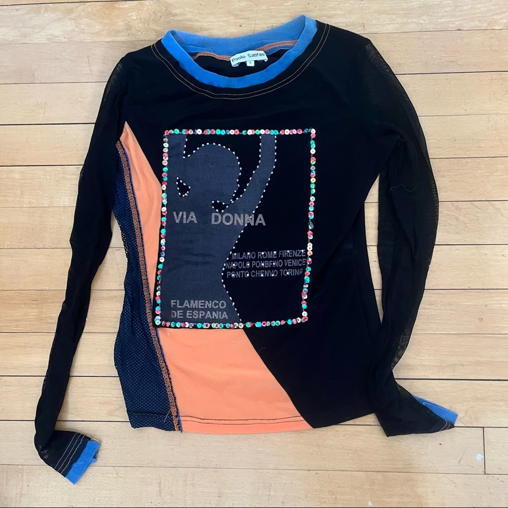 Vintage long sleeve mesh top